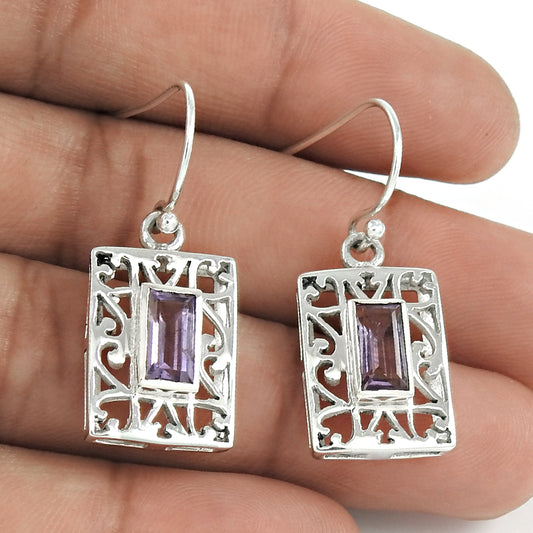 Natural Amethyst Gemstone 925 Silver Bohemian Christmas Gift Earrings R7