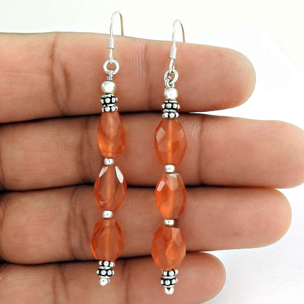 Gift For Her 925 Silver Natural Carnelian Dangle Ethnic Earrings I60