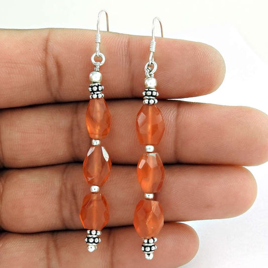 Gift For Her 925 Silver Natural Carnelian Dangle Ethnic Earrings I60