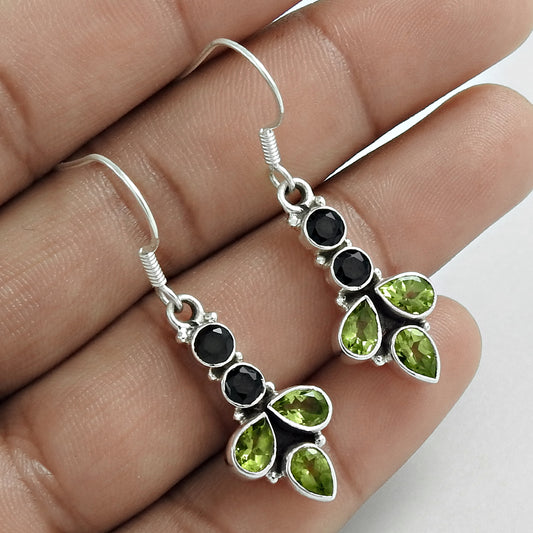 Natural Peridot Gemstone Vintage Christmas Gift Earrings 925 Silver For Girls S7