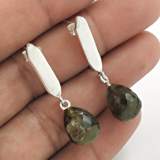 Christmas Gift Earrings 925 Sterling Silver Natural Labradorite T7