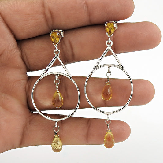 Natural Citrine Gemstone 925 Silver Christmas Gift Earrings For Women U7