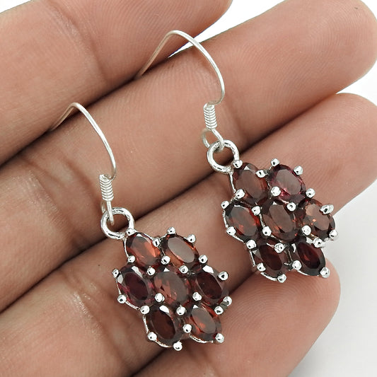 Christmas Gift Boho Earrings 925 Sterling Silver Natural Garnet Gemstone V7