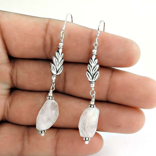 Natural Rainbow Moonstone 925 Silver Dangle Tribal Earrings For Women L60