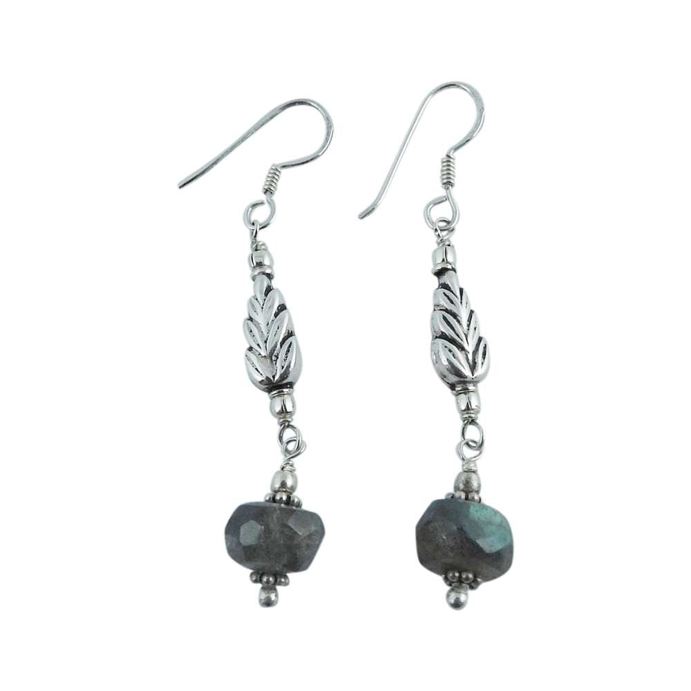 Natural Labradorite Gemstone Dangle Boho Earrings 925 Silver For Girls N60