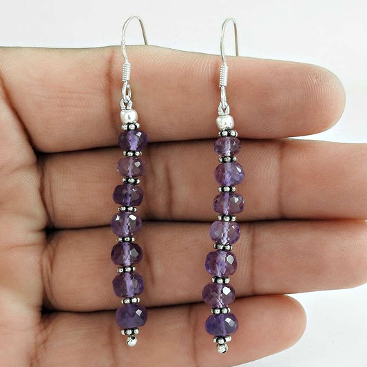 Woman Gift 925 Silver Natural Amethyst Gemstone Dangle Earrings H7