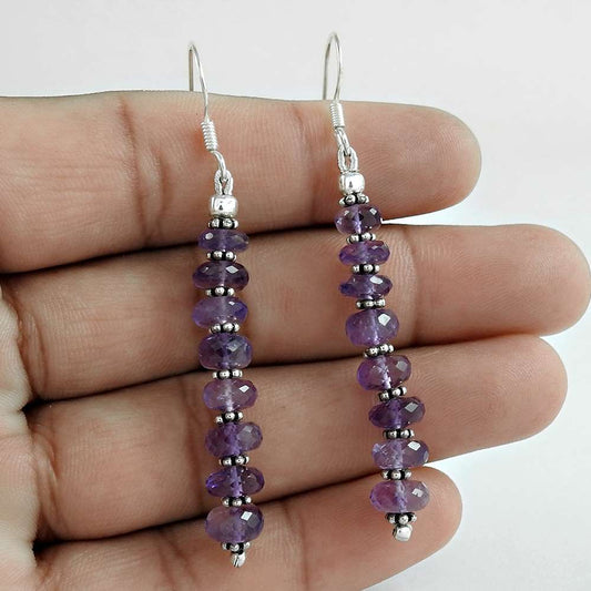 Gift For Her Natural Amethyst Dangle Ethnic Earrings 925 Silver P60