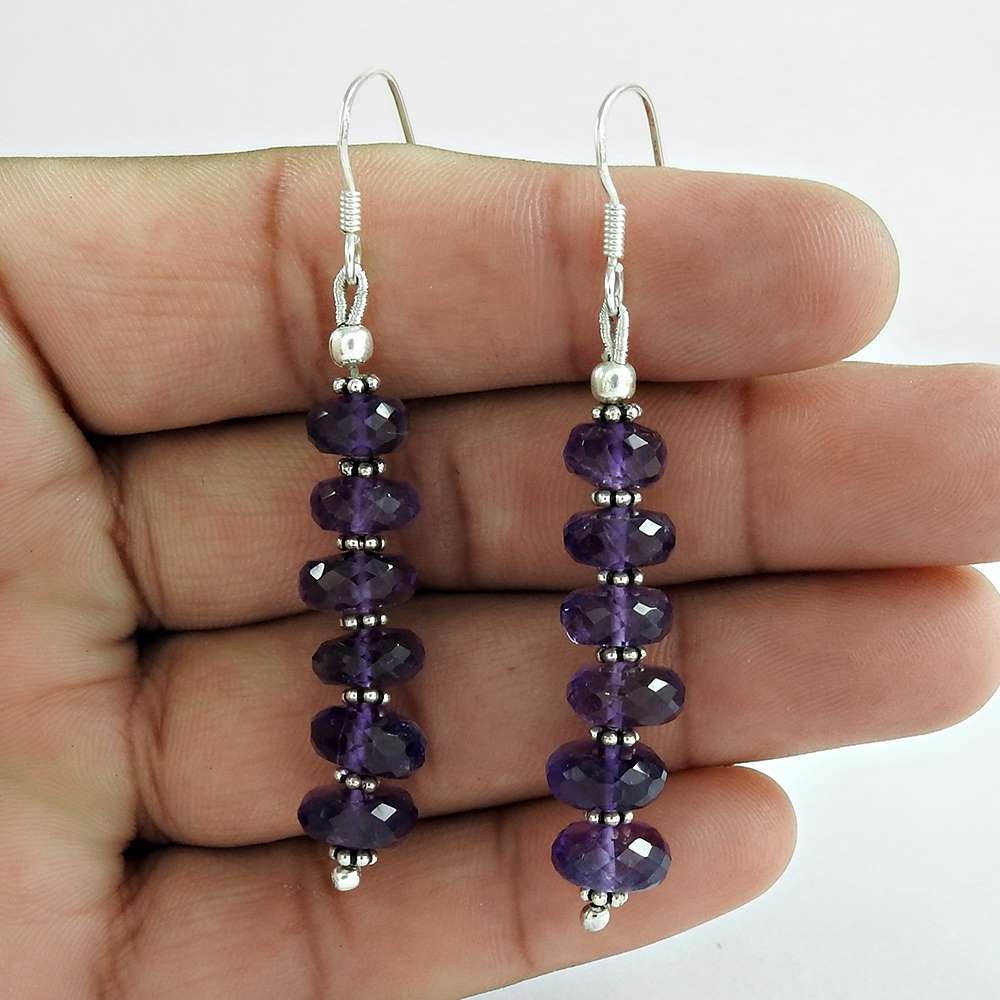 Gift For Her 925 Silver Natural Amethyst Dangle Tribal Earrings R60