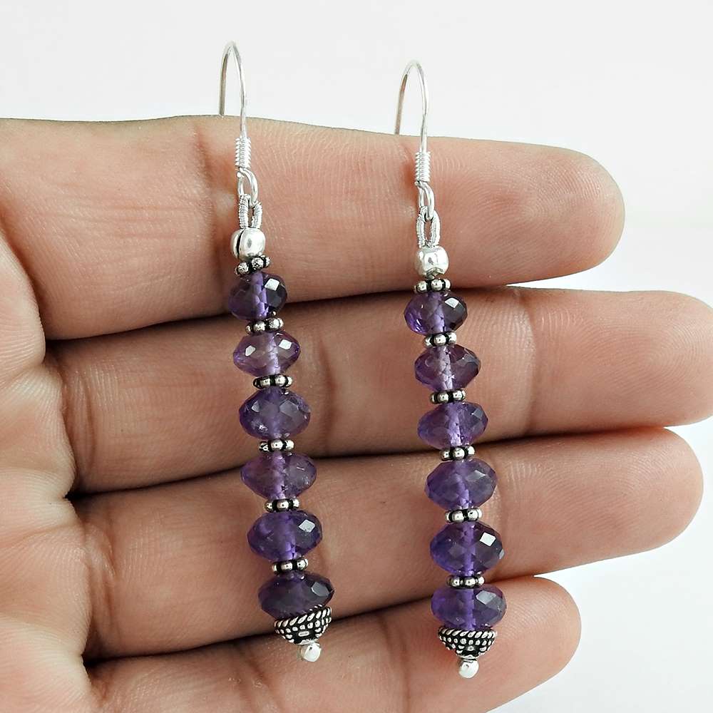 Gift For Women Dangle Boho Earrings 925 Silver Natural Amethyst S60