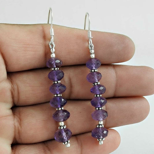 Wedding Gift For Her 925 Silver Natural Amethyst Dangle Boho Earrings W60