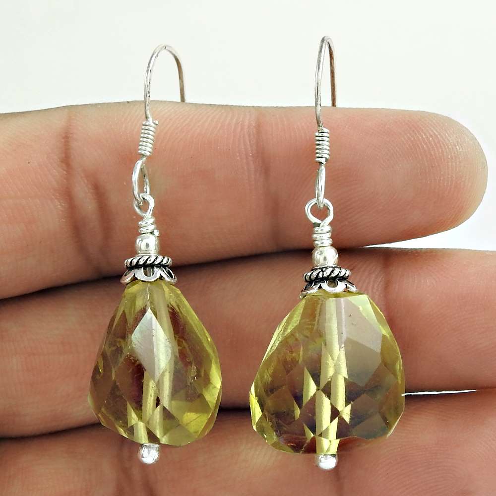 Natural Lemon Quartz 925 Silver Dangle Vintage Earrings For Women Y60