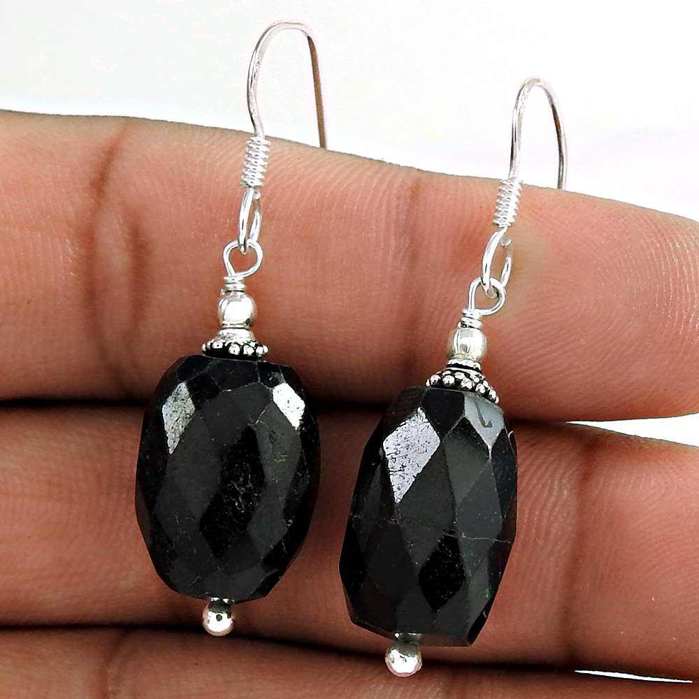Gift For Her 925 Silver Natural Onyx Gemstone Dangle Vintage Earrings E61