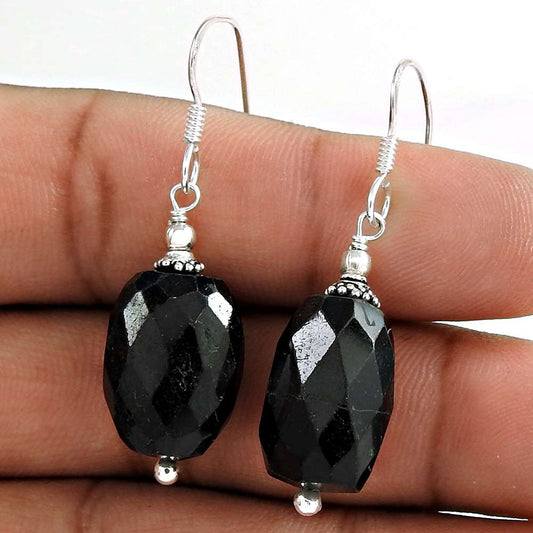 Gift For Her 925 Silver Natural Onyx Gemstone Dangle Vintage Earrings E61