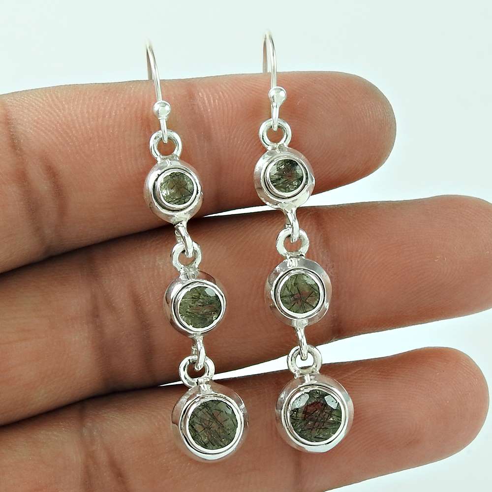 Trendy 925 Sterling Silver Black Rutile Gemstone Earring Jewellery