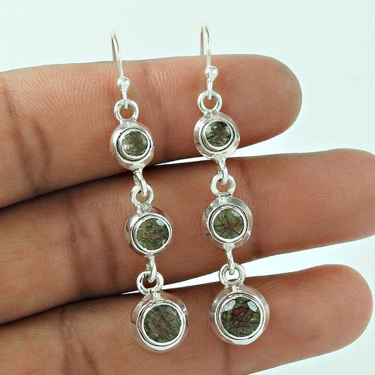 Trendy 925 Sterling Silver Black Rutile Gemstone Earring Jewellery