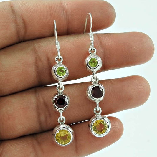 Pretty 925 Sterling Silver Citrine Garnet Peridot Gemstone Earring Jewellery