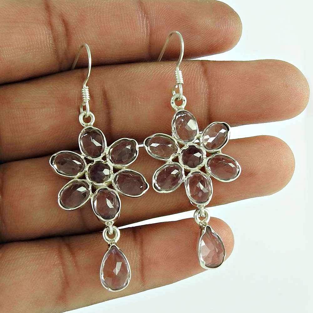 Gift For Her Natural Amethyst Dangle Vintage Earrings 925 Silver S61