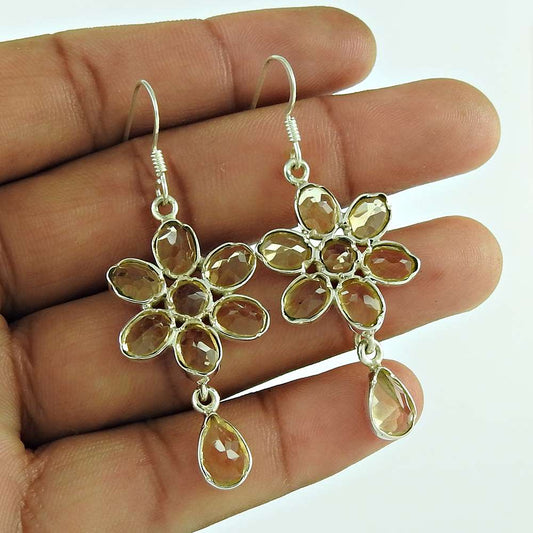 Natural Citrine Gemstone 925 Silver Dangle Vintage Earrings For Girls U61