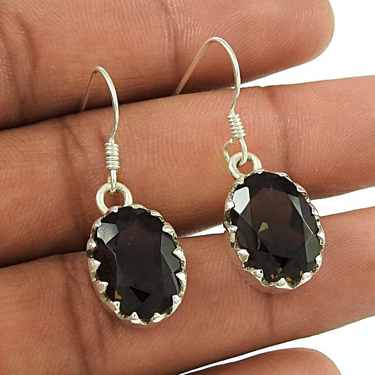 Engaging 925 Sterling Silver Smoky Quartz Gemstone Earring Jewellery