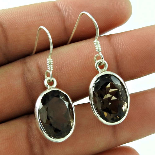 Delicate 925 Sterling Silver Smoky Quartz Earrings Wholesaler India