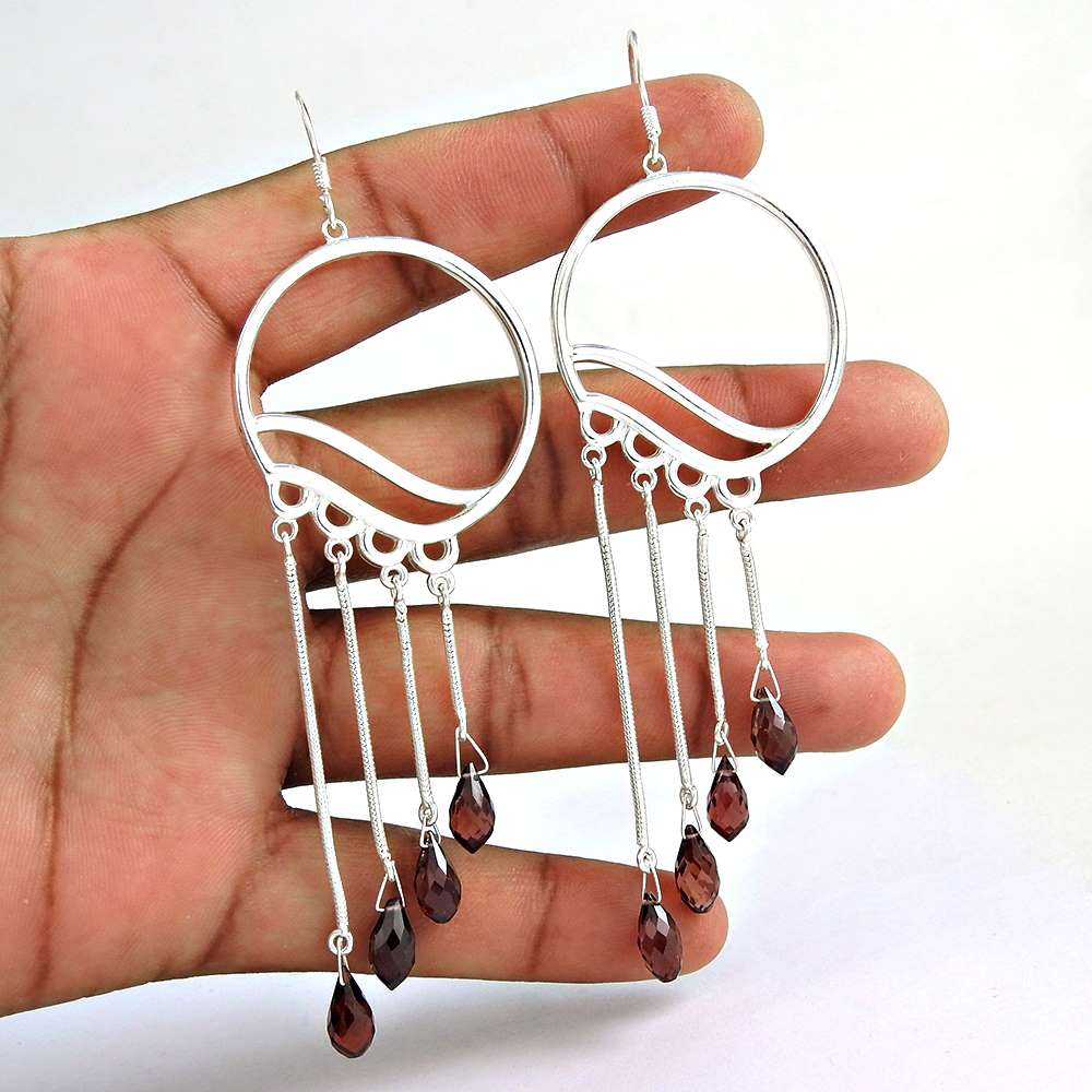 Royal 925 Sterling Silver Garnet Earrings Supplier India