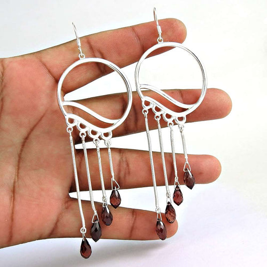 Royal 925 Sterling Silver Garnet Earrings Supplier India