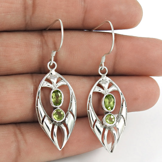 Christmas Gift Natural Peridot Vintage Earrings 925 Sterling Silver Y7