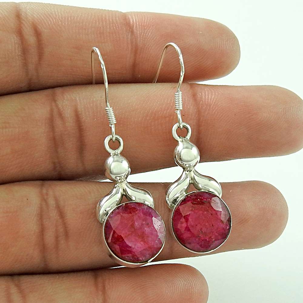 Gift For Her 925 Silver Natural Ruby Gemstone Dangle Boho Earrings P62