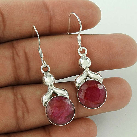 Natural Ruby Gemstone 925 Silver Dangle Boho Earrings For Girls R62