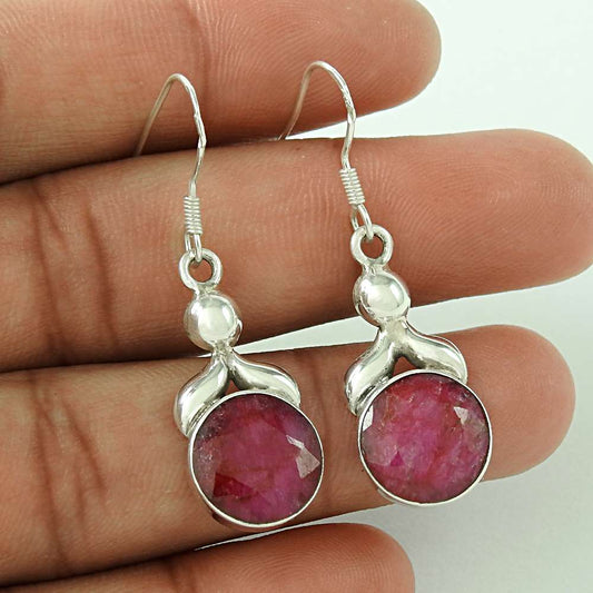 Natural Ruby Gemstone Bohemian Earrings 925 Sterling Silver T63