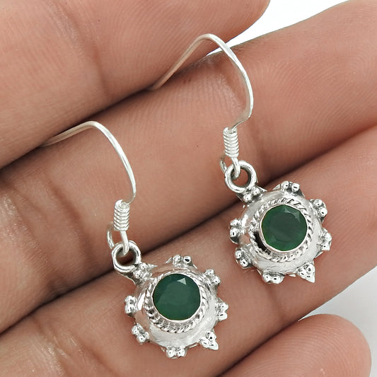 Natural Green Onyx Gemstone Tribal Earrings 925 Silver For Women J5