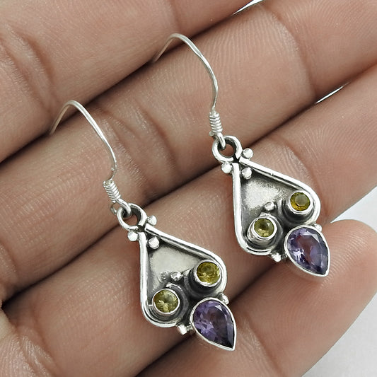 Natural Amethyst Gemstone Christmas Gift Earrings 925 Silver For Women Z7