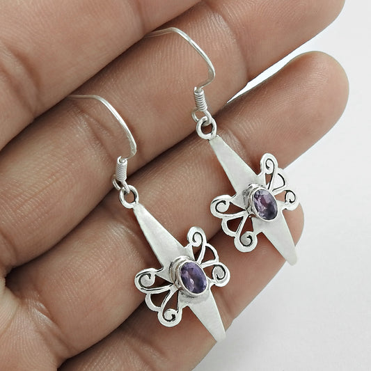 Christmas Gift 925 Silver Natural Amethyst Gemstone Tribal Earrings K5