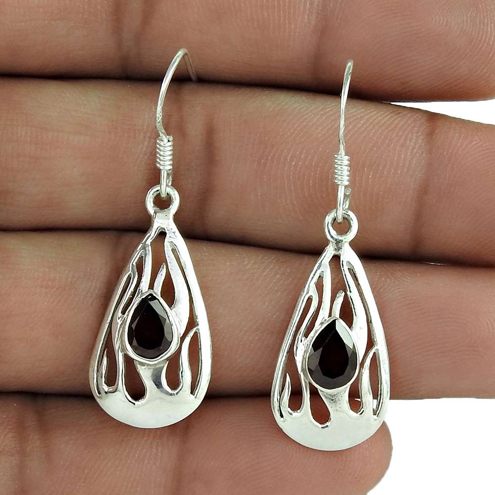 Natural Garnet Gemstone Dangle Bohemian Earrings 925 Sterling Silver Y62