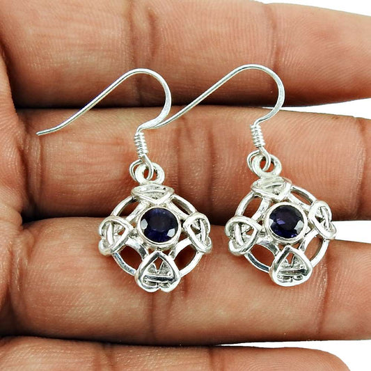 925 Sterling Silver Vintage Jewellery Beautiful Iolite Gemstone Earrings
