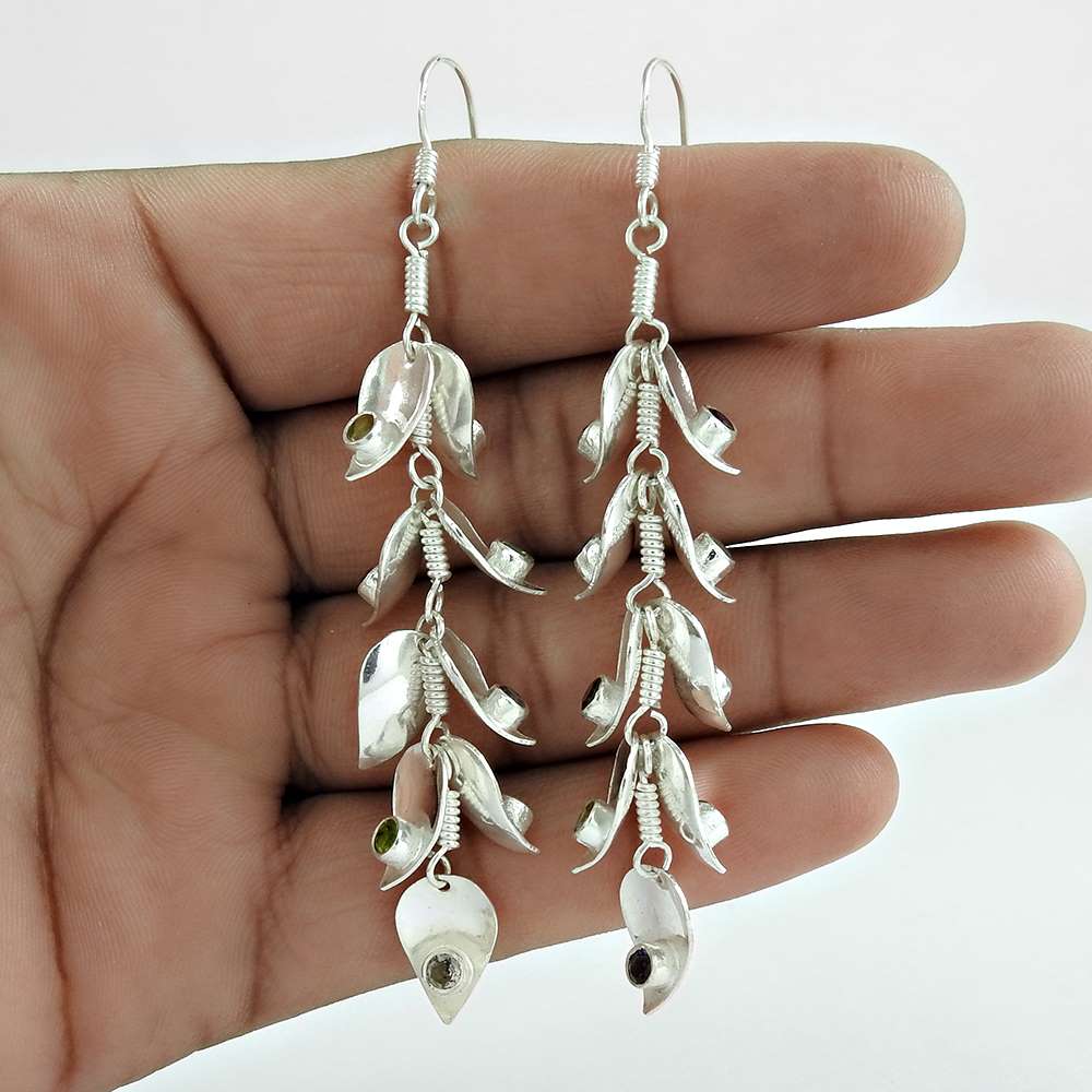 Gift For Women Dangle Vintage Earrings 925 Silver Natural Amethyst C63