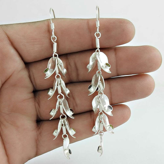Natural Amethyst Gemstone 925 Silver Dangle Boho Earrings For Girls E63