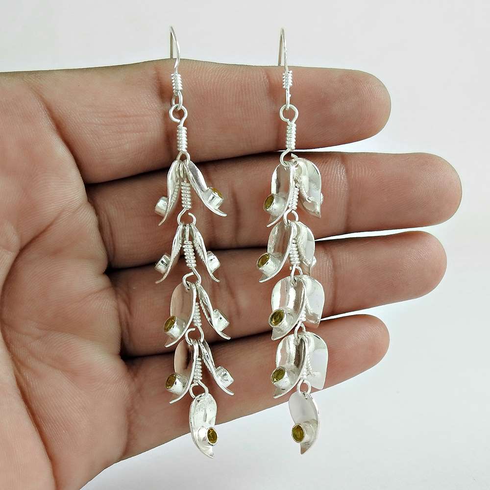 Gift For Women Dangle Ethnic Earrings 925 Silver Natural Citrine P18