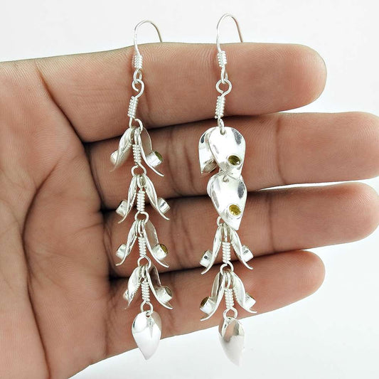 Natural Citrine Gemstone 925 Silver Dangle Boho Earrings For Girls G63