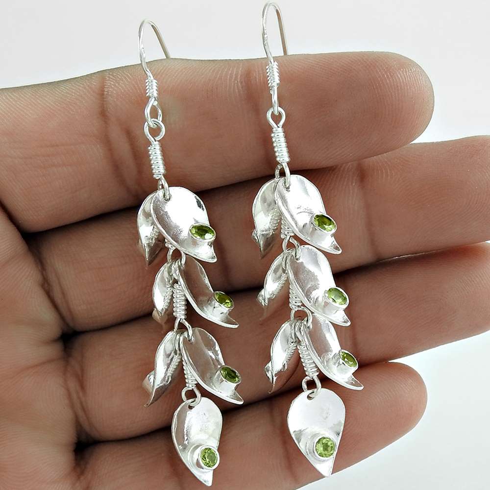 Birthday Gift For Her Natural Peridot Dangle Boho Earrings 925 Silver K63