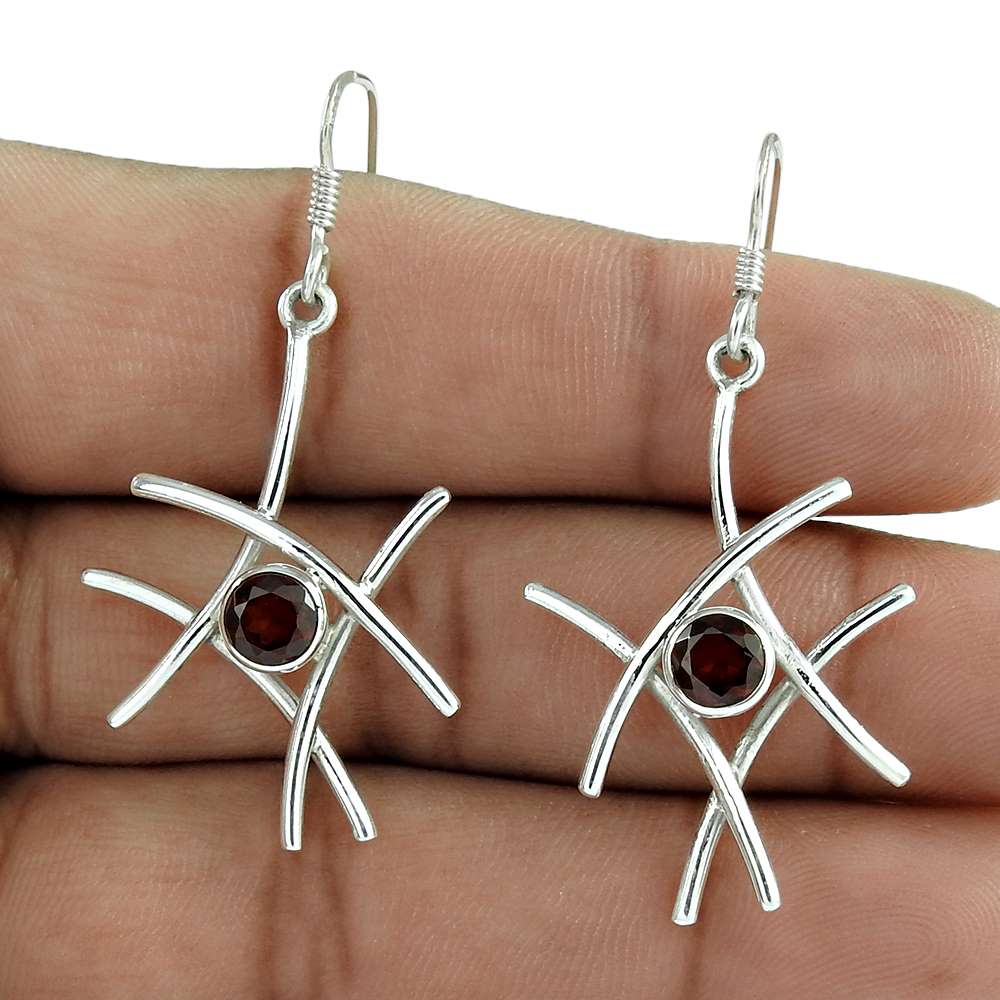 Natural Garnet Gemstone 925 Silver Dangle Tribal Earrings For Women L63