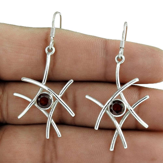 Natural Garnet Gemstone 925 Silver Dangle Tribal Earrings For Women L63