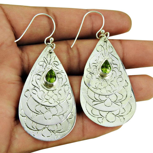 Party Wear Peridot Gemstone Earrings 925 Sterling Silver Jewellery