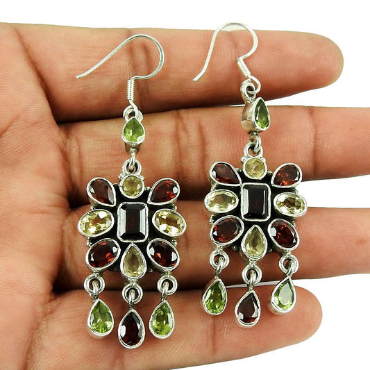 Fashion Garnet Citrine Peridot Gemstone Earrings Sterling Silver Fashion Jewellery