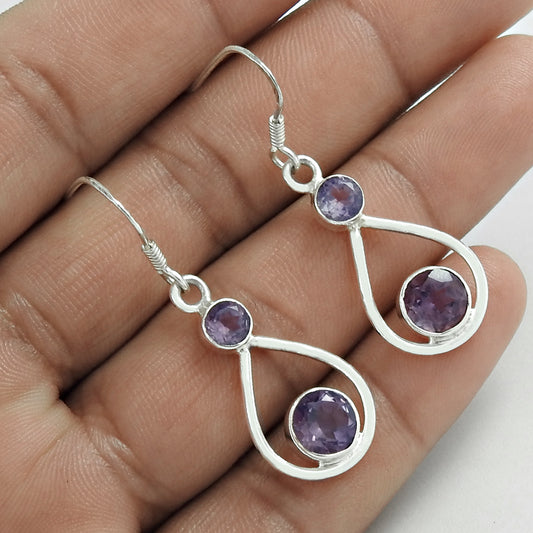 Christmas Gift Natural Amethyst Dangle Bohemian Earrings 925 Sterling Silver X3