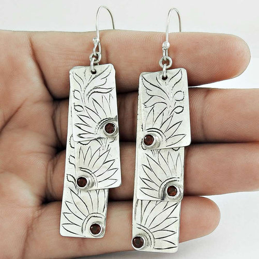 Wedding Gift For Her 925 Silver Natural Garnet Dangle Boho Earrings X63