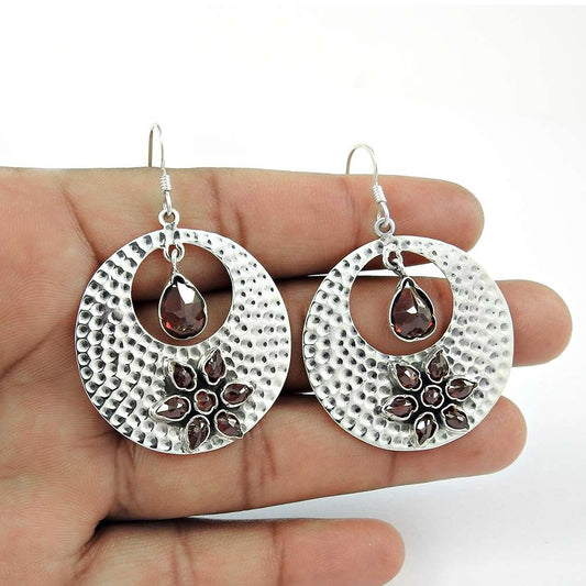 Royal Red Sterling Silver Garnet Earrings Exporter India