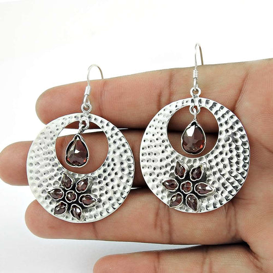 Very Light 925 Sterling Silver Garnet Earrings Manufacturer India