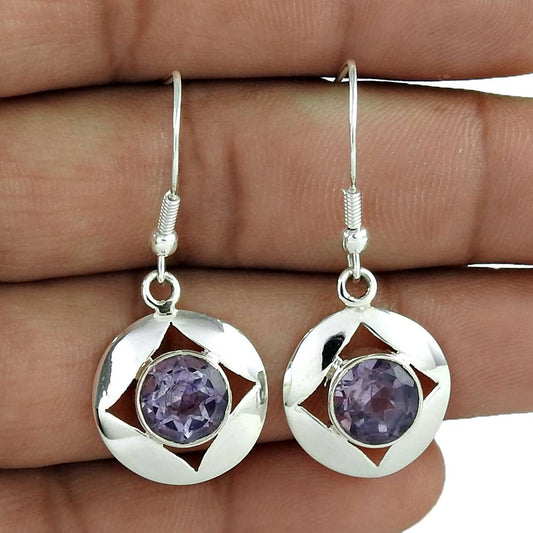Natural Amethyst Gemstone Dangle Vintage Earrings 925 Silver For Girls F64