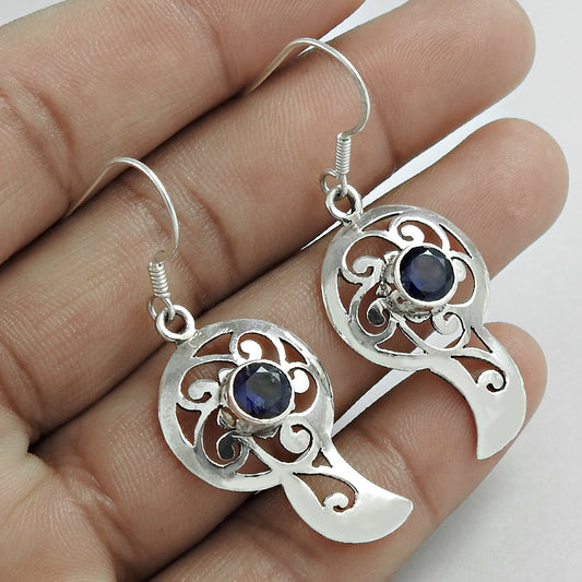 Christmas Gift Iolite Gemstone Drop/Dangle Blue Earrings 925 Sterling Silver I10